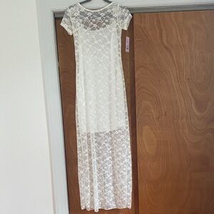 Wild Fable White Lace Maxi Dress NWT Short Sleeve Sheer Lace Overlay XS